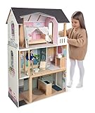 small Foot Puppenhaus Traumvilla XL aus Holz, 3 Etagen mit Aufzug, mit umfangreichem Zubehör, für Modepuppen bis 30 cm, 1:6 Maßstab, 12730