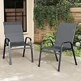 XIELOUS gartenstühle stapelbar 2er Set, balkonstühle gartenstuhl hochlehner,terrassenstühle mit Armlehnen und Metallgestell Wetterfest für Outdoor Garten Terrasse Balkon Restaurants (Grau)