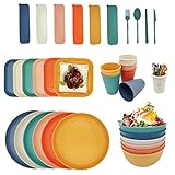 YEEBECA 67-Teiliges Geschirr Set, Geschirr-Set für 6 Personen BPA-Freies, Das Outdoor Geschirr Set in 6 Farben Eignet Sich für Familienessen, Picknick und Camping.
