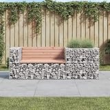 Verderoom Gartenbank mit Gabionen - Sitzbank aus Holz und Stein, Witterungsbeständig mit Lehne, Natürliche Douglasie - 192 x 71 x 65,5 cm