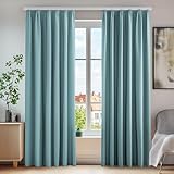 Deconovo Blickdichter Thermovorhang Gardinen mit Kräuselband Lärmschutz Wohnzimmer, 220x140 cm(HöhexBreite), Himmelblau, 2er Set