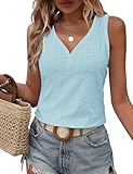 DUOEASE Tank Tops Damen Ãrmellose V-Ausschnitt Top Damen Elegant Locker 2025 Sommer Oberteile Damen Leicht Himmelblau-L