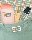 melu kids® Namensaufkleber für Kinder - Kleidung & Gegenstände (60 Stück) Kita/Schule - Namensschilder für Kleidung waschmaschinenfest und personalisiert (grün)