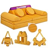 Linodino® Spielsofa Cord Fantasiewelt, Kindersofa-Bausteine - Stapelsteine für Kinder - Kindercouch, Sofa-Kuschelecke | Schaumstoff-Softbausteine | Oeko-TEX 100 Zertifiziert | Gänseblümchen Gelb
