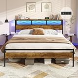 DICTAC Bettgestell 160x200 cm mit USB Ladestation & LED-Beleuchtung – Doppelbett mit Stauraum, Metall Lattenrost & Kopfteil —Unterbett Stauraum: 31.5 cm Höhe– Ohne Matratze