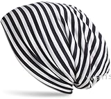 Wanssy® Damen Herren Unisex Farbe Beanie Fashion mit Streifen Muster Einheitshröße Kopfbedeckung (Baumwollmischung, Blau-Weiß)