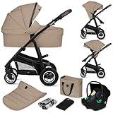 LIONELO BIANKA Kinderwagen 3 in 1 bis 22 kg Babywanne Autositz Zusammenlegbar, Reise-System, Einstellung der Rückenlehne, Räder 360o Stoßdämpfer, Verdeck XXL