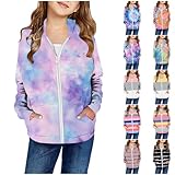 XINYUNZU Mädchen Sweatjacke Kapuzenjacke Kinder Jacke mit Taschen Übergangsjacke Kinderjacke Sweatshirt Jacke Outdoor Hoodie Jacken für 2-14 Jahre Alt Lila 7 Jahre