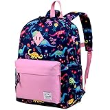 VASCHY Kinderrucksack Jungen, Niedlich Wasserdicht Vorschule Kinder Rucksack Kindergarten Kleinkind Schulranzen mit Brustgurt Lila Dinosaurier