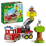 LEGO 10969 DUPLO Town Feuerwehrauto Spielzeug, Lernspielzeug für Kleinkinder ab 2 Jahren, Set mit Blaulicht und Martinshorn, Feuerwehrmann und Katze, für Mädchen und Jungen
