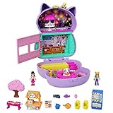 Polly Pocket HCG21 - Zen Cat Katzen-Restaurant Spielset, Schatulle mit 2 Micro-Puppen und 12 Zubehör-Teilen, Spielzeug für Kinder ab 4 Jahren