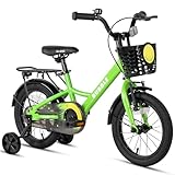 Glerc Bubble 12 Zoll Kinderfahrrad für 1 2 3 4 Jahre alte kleine Jungen & Mädchen Fahrräder mit Korbstabilisatoren und Gepäckträger, grün