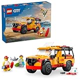 LEGO City Einsatzfahrzeug der Rettungsschwimmer - Geländewagen Spielzeug mit 2 Minifiguren und Hai - Bauset für Mädchen und Jungen ab 6 Jahren - Geschenkidee für Surfer und Wassersportfans 60453