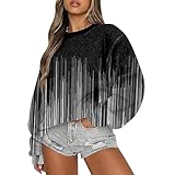 Oversize Pullover Damen, Vintage Pullover Damen Bluse Elegant T-Shirt Rolli Damen Langarm Warme Pullover Winter Kuschelig Streetwear Hoodie Beheizbarer Oberteile Sexy Sister (1-Schwarz,3XL)