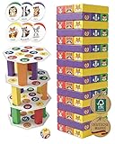 SINNESFUCHS® Wackelturm Holz - FSC® 100% Holzspielzeug ab 3 Jahre - kreatives 7 in 1 Lernspielzeug - Stapelspiel Holz Spielzeug - Geschicklichkeitsspiele ab 4 Jahre - Kinder Junge & Mädchen Turm Spiel