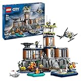 LEGO City Polizeistation auf der Gefängnisinsel, Polizei-Spielzeug mit Hubschrauber, Boot und Hai, Set mit 7 Minifiguren und Hund, Geschenk zum Geburtstag für Jungen und Mädchen ab 7 Jahren 60419