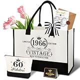 Giftota 60. Geburtstag Geschenk Frau – Vintage 1966 Canvas Einkaufstasche Tragetasche, Kosmetiktasche Set & Grußkarte – 60. Geburtstagsgeschenk für Mama, Kollegin Freundin, Schwester für Frauen