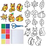 Cadimus Bastelset Herbst Kinder, 14 Stück Herbst Fensterbilder Basteln, Herbstdeko Basteln, DIY Bastelset mit Blätter Eichhörnchen Igel, Bastelvorlagen Fensterbilder Herbstdeko, für Kinder Geschenk