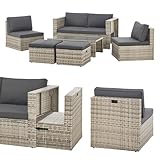 Juskys Polyrattan Gartenmöbel Set Salou - Outdoor Lounge wetterfest 6 Personen - Sitzecke mit Tisch & Kissen für Garten, Balkon, Terrasse - Grau