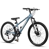 Glerc Skyline Kids Mountain Bike für Jungen/Mädchen, 24 Zoll Kinderfahrrad für 10 11 12 13 14 15 16 17 18 Jahre Jugendliche, 21-Gang Fahrrad mit Vorderradfederung & Scheibenbremsen,Blau