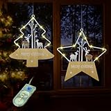 LED Sterne Weihnachtsbeleuchtung,Weihnachten Indoor Fenster Licht Dekoration,Lichter Weihnachten 2 Stück,Rentier,Fensterdeko für Weihnachten,Hochzeit,Party,Schlafzimmer,Balkon Deko