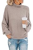 Imuedaen Pullover Damen Elegant Winter Rollkragenpullover Strickpullover Grobstrickpullover Casual Lose Langarm Pulli Oberteile (A Khaki, L)