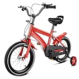 Balider Kinderfahrrad 14 Zoll, Fahrrad ab 3-6 Jahre für Mädchen Junge, Rot Kinderrad mit Schutzblech & Kombinierte Vorder- und Hinterradbremse, aus Hochwertigem Kohlenstoffstahl