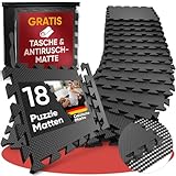 Bodenschutzmatte Fitness inkl. gratis Antirutschmatte & Zipperbag - 18 Rutschfeste Puzzlematten - 30x30x1cm Trainingsmatte - Sport Matte - Gymnastikmatte Sportmatte Turnmatte Fitnessmatte von FITLABS®