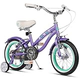 Glerc Freesia 16 Zoll Kinder Cruise Bike für Alter 4 5 6 7 Jahre alt kleine Mädchen Retro Vintage Style Kinder Fahrräder mit Stabilisatoren & Kickstand, Lila