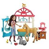 Dreamworks Spirit HCH37 - Luckys Tierbaby-Pflegestation, Pony & Fohlen, Puppe Lucky (18 cm), Pflegebereich, Waage, Mobile, Wiege, Häschenkiste, 4 Tierfiguren, tolles Geschenk für Kinder ab 3 Jahren