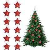 12 Stück Weihnachtsbaum Deko,Christbaumschmuck Rot Sterne,Weihnachtsbaumschmuck Klein Glitzer Roter Stern,Baumschmuck Weihnachten Weihnachtsstern Anhänger,für Weihnachtsdeko Aufhängen Bäume Star