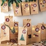 I LOVE MOM Adventskalender zum Befüllen, 24 DIY Adventskalender zum Befüllen Kinder mit Aufkleber Weihnachten, Jute-Schnur und Holzklammern, zum Weihnachten Geschenke Machen