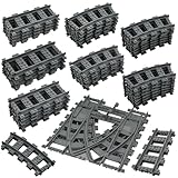 Hapoyxm 54 Stück City Eisenbahn Schienen for Train,Bausteine Zug Schienen Set mit 32 Kurven Schienen, 20 Gerade Schienen und 2 Weichenschienen Kompatibel mit dem Marktführer