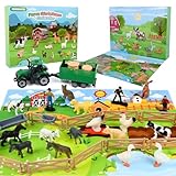 HERMORRYSS Adventskalender 2025 Kinder, Bauernhof Adventskalender mit Bauernhof Figuren, Traktor, Zubehör und Karte, Farm Weihnachtskalender mit 15 Bauernhoftieren, für Klein Kinder Jungen Mädchen