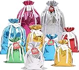 MAMUNU Weihnachten Drawstring Geschenk Taschen, Geschenktüten Bunt Foile, 15 Pcs & 4 Größen Geschenktaschen mit Drawstring & Tags, Geschenk Taschen Geburtstag, Goody Bags für Weihnachten Party Urlaub