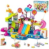 HOGOKIDS Friends Wasserpark Bauspielzeug, 911 Teile Sommer Spielzeug mit 5 Wasserrutschen, Kreatives Schwimmbad-Bausteinset mit Sprungplattform, Rollenspiel-Geschenk für Mädchen Jungen 8-12+ Jahren