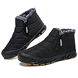 Winterschuhe Herren Warm Gefüttert Schneestiefel Reißverschluss Kurzschaft Stiefel Flach Winter Outdoor Boots Bequem Rutschfeste Winterstiefel Volles Schwarz 42 EU