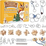 Adventskalender 2024 Knobelspiele für Erwachsene & Kinder, 24 Tage von Geschenk Weihnachten mit Metall Knobelei und 3D Holzk, 3D Puzzle Geschicklichkeitsspiele für Jungen, Mädchen, Jugendliche