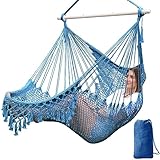 Chihee Hängematte Stuhl Super große Hängesessel Weich gesponnene Baumwolle Seil Weben Stuhl,Hartholz Spreizstange Wide Seat Lace Swing Stuhl Innen Außen Garten Hof Thema Dekoration