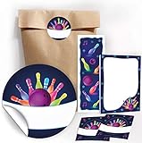 JuNa-Experten 12 Geschenktüten Natur + 12 Aufkleber + 12 Lesezeichen + 12 Mini-Notizblöcke – Bowling-Motiv für Mitgebsel, Gastgeschenke, Kindergeburtstag, Bowlingparty, Jungen und Mädchen