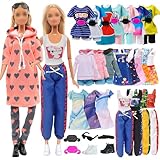 18 Puppen Kleidung und Zubehör, kompatibel mit Barbie 11,5 Zoll/30cm Sport-Stil 1 Kapuzenpullover 3 Sportbekleidung 1 Weste 3 Hose 1 Baseballmütze 2 Turnschuhe 4 Kleider 1 Sonnenbrille 2 Gürteltaschen