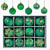 Gxhong Christbaumkugeln, 12 Stück, Christbaumschmuck, matt und glänzend, glitzernde ∅ 6 cm (Grün), Polyvinylchlorid Kunststoff Silber, Weihnachten