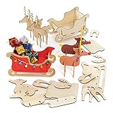 Baker Ross FE852 Rentier und Schlitten Setsaus Holz, Holzbasteln für Kinder zum Dekorieren und Ausstellen, Machen Sie Ihre eigenen Weihnachtsdekorationen