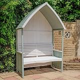 BPS® Deluxe Gartenlaube aus Holz | Integrierte Gartenbank | Behandeltes Holz | Sitzgelegenheit für den Außenbereich | Salbeigrün