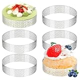 Tapvai 6 Stück Dessertringe 8cm mit Löchern, Edelstahl Servierringe, Hitzebeständig, Tortenring Klein, Tartelette Förmchen für Torten Gebäck Minikuchen Mini-Pizzen Muffins Kochen Backen