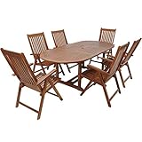 Casaria® Gartenmöbel Set Holz 6 Stühle mit Tisch Wetterfest FSC®-Zertifiziert Schirmständer Armlehnen Klappstühle Garten Terrasse 7-TLG. Eukalyptus