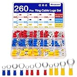 Mexgcom 260 Pcs Kabelschuhe, 0,5-6mm² Ringkabelschuhe Set, Ø M4/M5/M6/M8, Kabelschuhe Crimpverbinder Quetschverbinder Sortiment, Elektrische Steckverbinder (RV-260PCS)