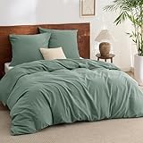 BEDSURE Bettwäsche 220x240 Baumwolle 3teilig - Bettwäsche-Sets Salbeigrün Bettbezug mit 2 Kissenbezüge 80x80 cm, Ähnliche Textur wie Washed Leinen, Oeko-TEX Bedding Grün mit Reißverschluss