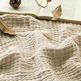 EMME Baumwolle Decke, Vorge-waschene Kuscheldecke, Weiche und Atmungsaktive Tagesdecke, Universale Sofadecke Leichte Bequeme Baumwoll Musselin Decke für Ganze Saison (Beige, 127 x 177 cm)