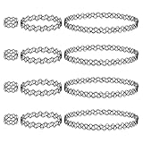 HZXINYI 3 Sets Schwarz Halsketten-Set - 12 Stück Hohlgewebe Halskette & Armband & Ring Choker Sets Stretch Tattoo Halskette Elastische Halsband Gothic Vintage 90er Jahre Stil